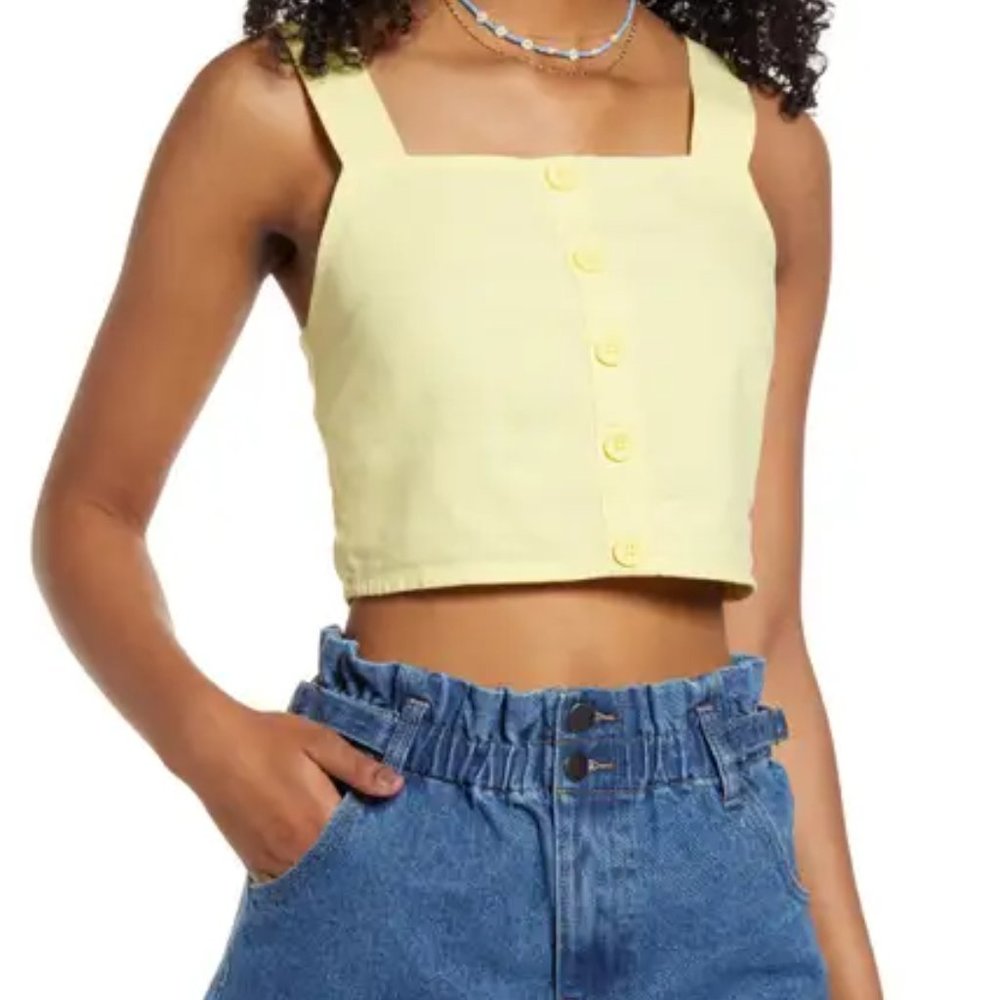 BP. Yellow Lemonade Buttoned Crop Sleeveless Tank Top Size S